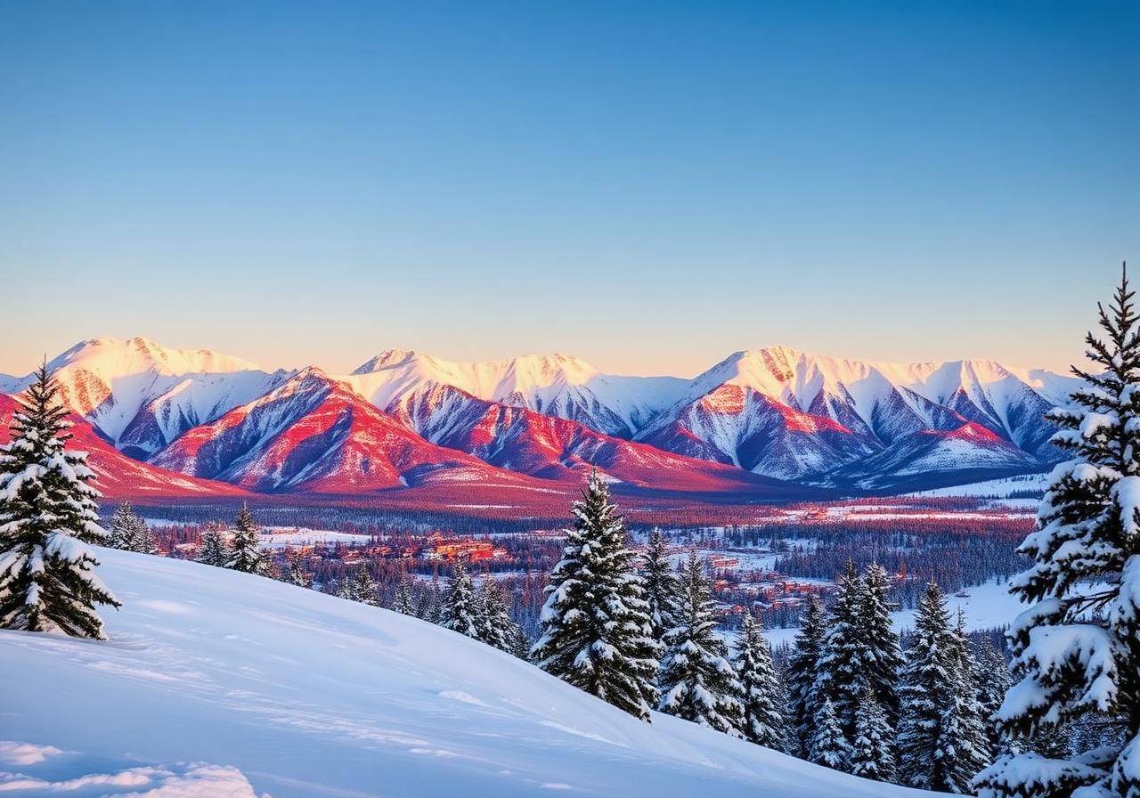 Snow-capped mountains in Utah's Wasatch range at sunrise
